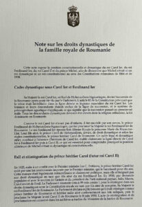 Note on the Dynastic Rights of the Royal Family of Romania (House of Hohenzollern-Sigmaringen)